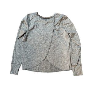Athleta Gray Open Cross Back Athletic Yoga Long Shirt W/ Thumb holes Size L
